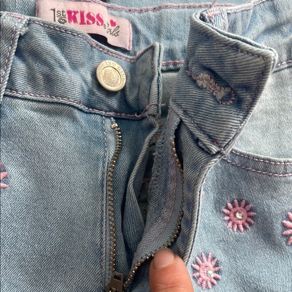 1st Kiss Light Blue Wide Leg Jeans with Pink Floral Accents - Picture 4 of 9